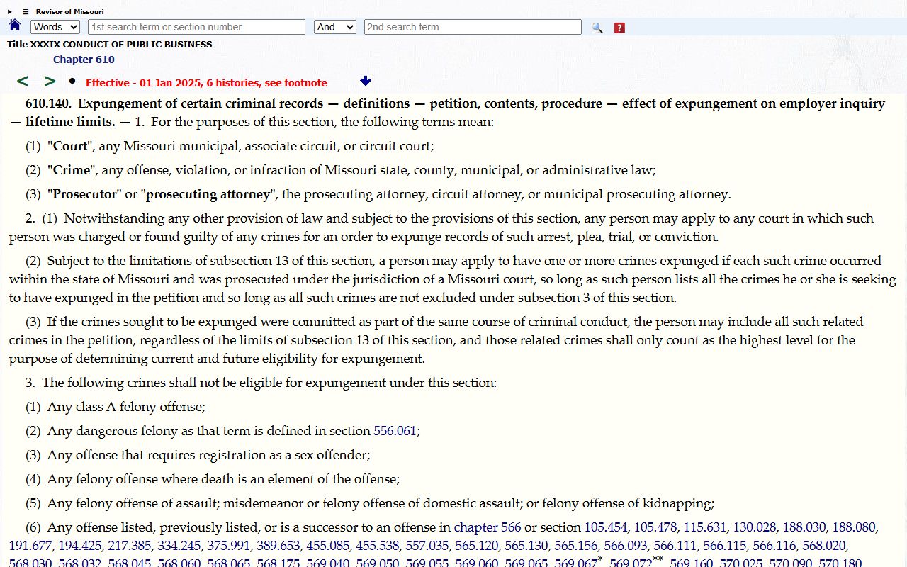 Wayne County criminal court records Missouri expungement statute