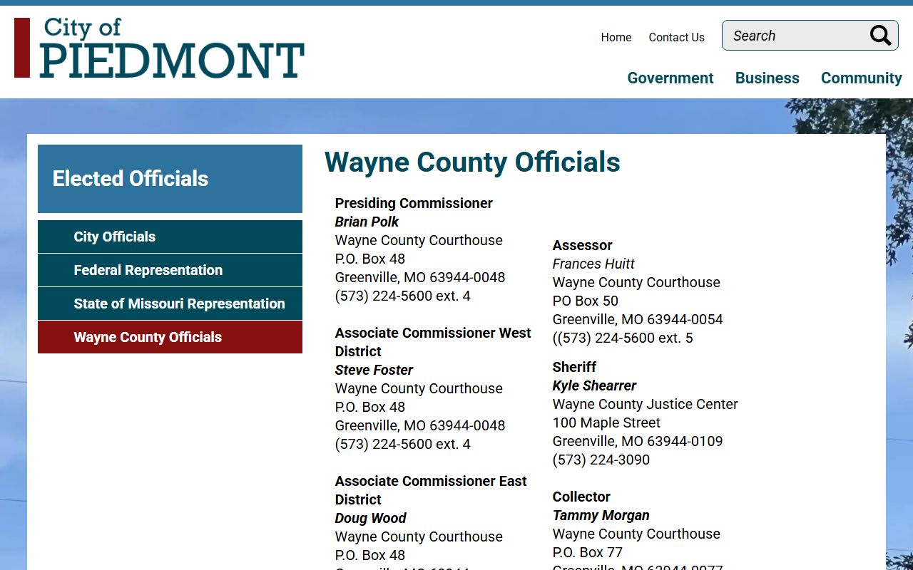Wayne County Court records official list from City of Piedmont