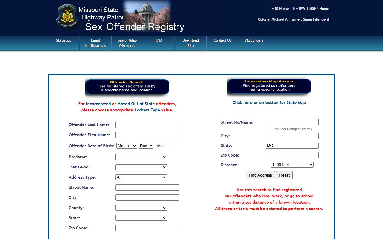 Wayne County inmate records Missouri sex offender registry search