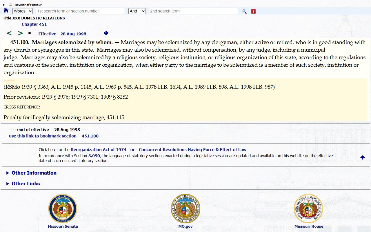 Wayne County marriage records authorized officiant statute