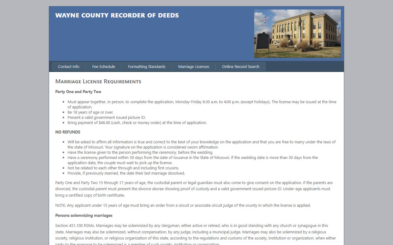 Wayne County marriage records and Recorder license requirements