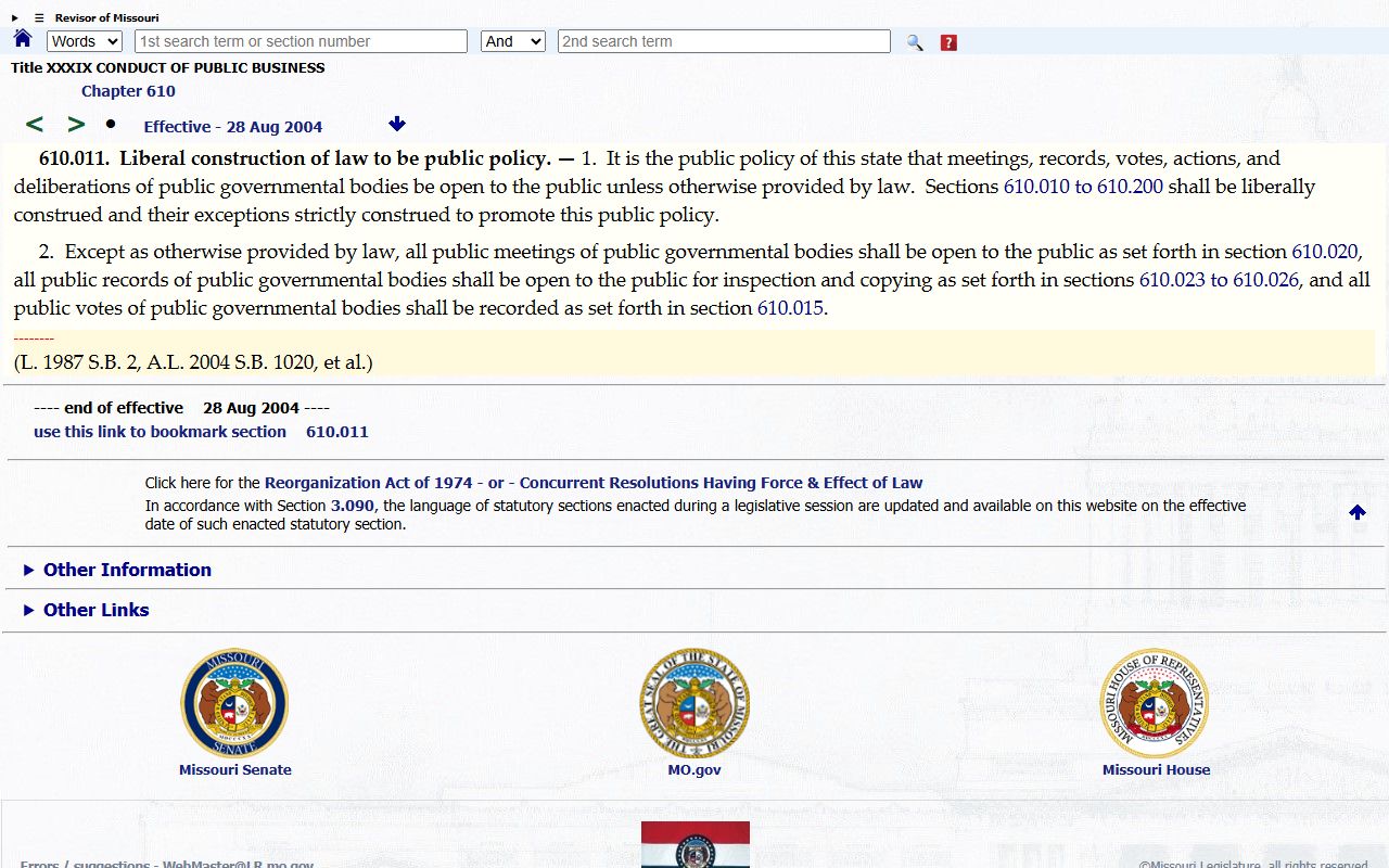 Wayne County warrant records Missouri open records statute